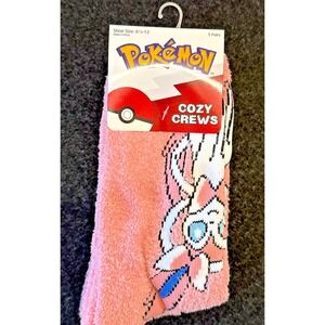 Pokemon Cozy Crew Socks 3 Pair Set Sylveon Umbreon Pink Gray Sz 6.5-12 NEW